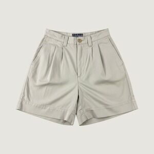 Vintage Pleated Shorts Womens 1/2 Tan Khaki Pleated Cotton Chino High Rise 90s
